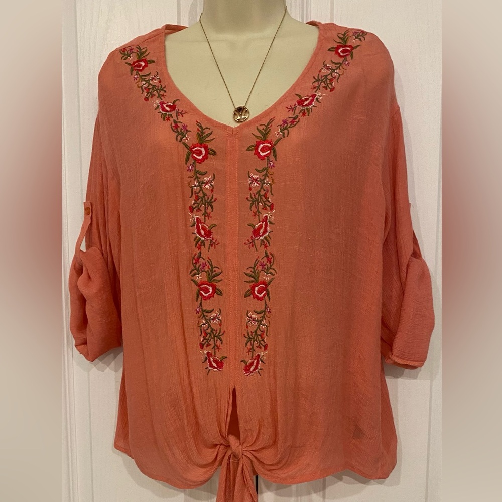 Zach and Rachel Peasant Peach Blouse PETITE LARGE
